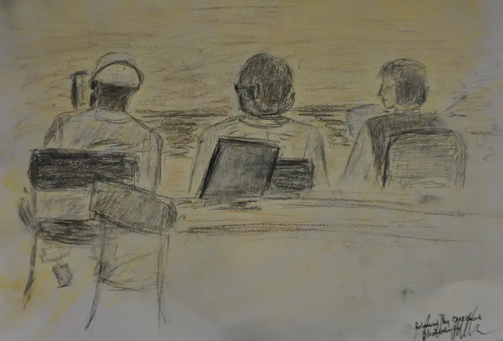 Sketch of: Noor Uthman Mohammed done on Friday, Feb 18, 2011 in courtroom #2, Guantanamo Bay, Cuba, at his sentencing hearing. Noor is flanked by a translator at his right. Far right is Army MAJ Amy Fitzgibbons, Noor's defense attorney. Credit: Army SPEC. Kelly Gary Sketch of: Noor Uthman Mohammed done on Friday, Feb 18, 2011 in courtroom #2, Guantanamo Bay, Cuba, at his sentencing hearing. Noor is flanked by a translator at his right. Far right is Army MAJ Amy Fitzgibbons, Noor's defense attorney. Credit: Army SPEC. Kelly Gary