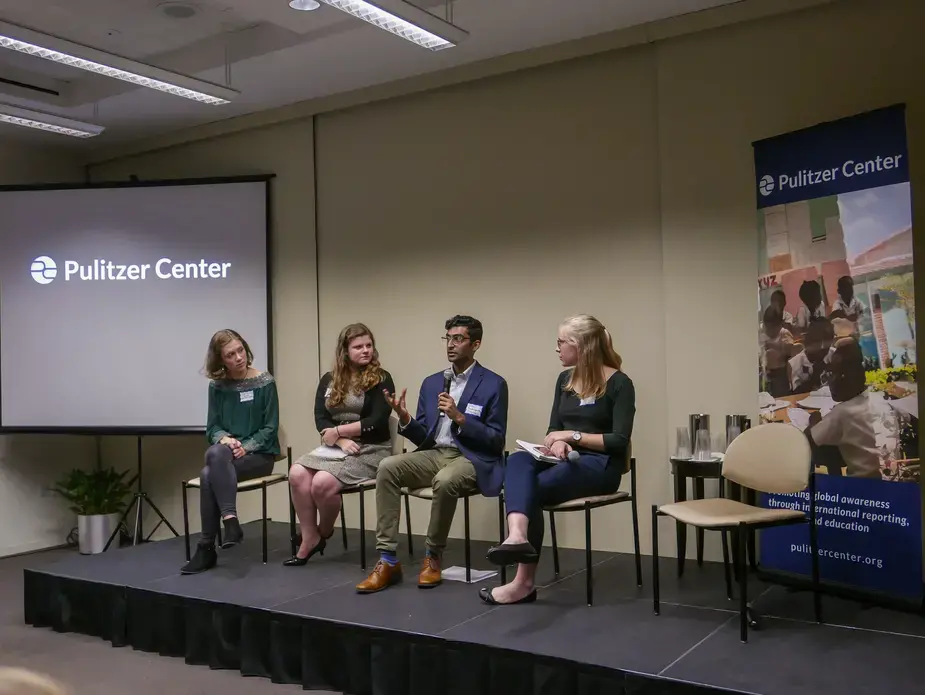 Nikhil Mandalaparthy (University of Chicago) responds to an audience questions alongside fellow panelists Catherine Cartier (Davidson College), Kaitlyn Johnson (Georgetown University), and Lily Moore-Eissenberg (Yale University) during the 'Impact of Religion' panel on Day One of Washington Weekend. Image by Meerabelle Jesuthasan. United States, 2019.