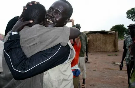 A still from Rebuilding Hope, a documentary film by Jen Marlowe and David Morse - following three Lost Boys of Sudan as they return home.