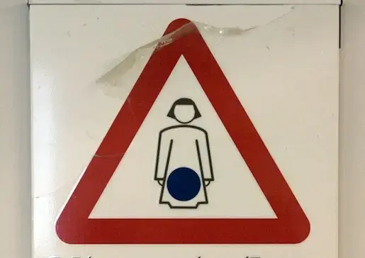 Picture of a signing warning pregnant women of possible exposure to radiation at the main government hospital in Nicosia, Cyprus.