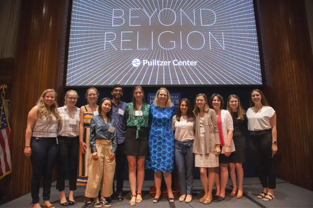 From left to right: Yale School of Forestry and Environmental Studies Student Fellow Emma Johnson, Beyond Religion Student Fellow Lily Moore-Eissenberg (Yale University), Beyond Religion Student Fellow Catherine Cartier (Davidson College), Columbia University School of Journalism Student Fellow Yuhong Pang, Beyond Religion Student Fellow Nikhil Mandalaparthy (University of Chicago), Wake Forest University Student Fellow alum Kiley Price, Contributing Editor Kem Sawyer, American University Student Fellow alum Julia Boccagno, University of Chicago Student Fellow alum Sydney Combs, University and Community Outreach Director Ann Peters, Outreach Coordinator Holly Piepenburg, College of William & Mary Student Fellow alum Julia Canney. Missing: American University Student Fellow alum Camila DeChalus, Johns Hopkins Bloomberg School of Public Health Student Fellow Isabella Gomes, Boston University School of Public Health Student Fellow Pallavi Puri. Image by Jin Ding. United States, 2019.