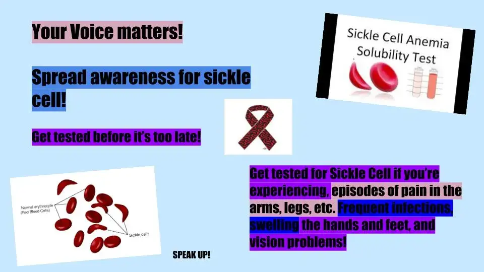 Poster to raise awareness about sickle cell by a student at Two Rivers Public Charter School in Washington, D.C. Image courtesy of Nicole Clark. United States, 2020. Poster to raise awareness about sickle cell by a student at Two Rivers Public Charter School in Washington, D.C. Image courtesy of Nicole Clark. United States, 2020.