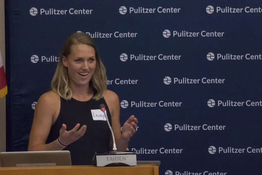 Lauryn Claassen from Boston University reporting on sex education in El Salvador post-Zika. Image by Jin Ding. Washington, DC, 2017.