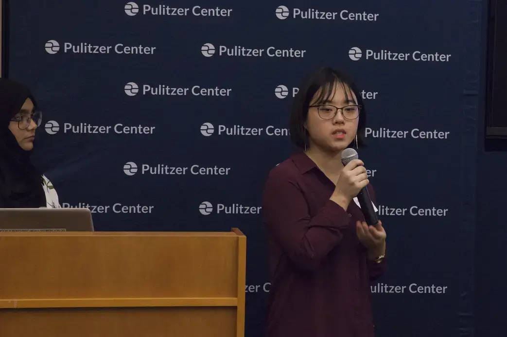 Jueun Choi from Northwestern University in Qatar traveled to Malaysia with Ifath Sayed to report on refugee children. Image by Jin Ding. Washington, DC, 2017.