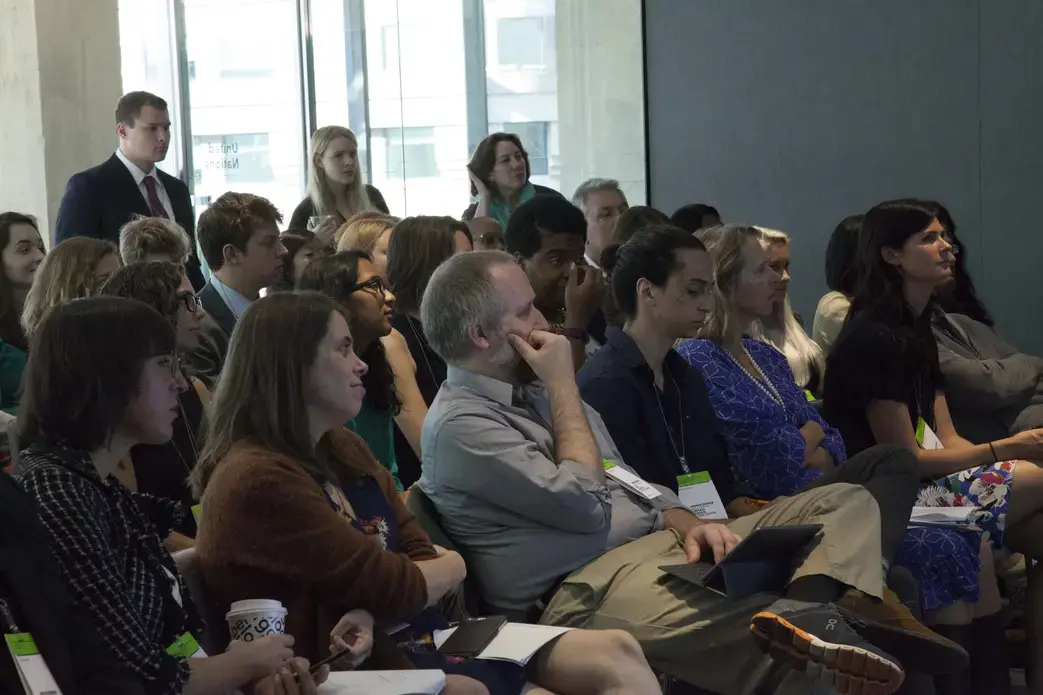 Pulitzer Center staff, student fellows, and friends attend a panel on 'The Way We Tell Stories.' Image by Jin Ding. Washington, DC, 2017.