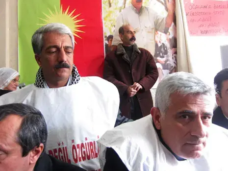 Among the crowd were Turkish mayors protesting the ongoing arrests of B.D.P. officials detained because of their link to the Union of Kurdish Communities (K.C.K.). Image by Dilan Batgi. Turkey, 2012. Media file: turkey-mayors.jpg