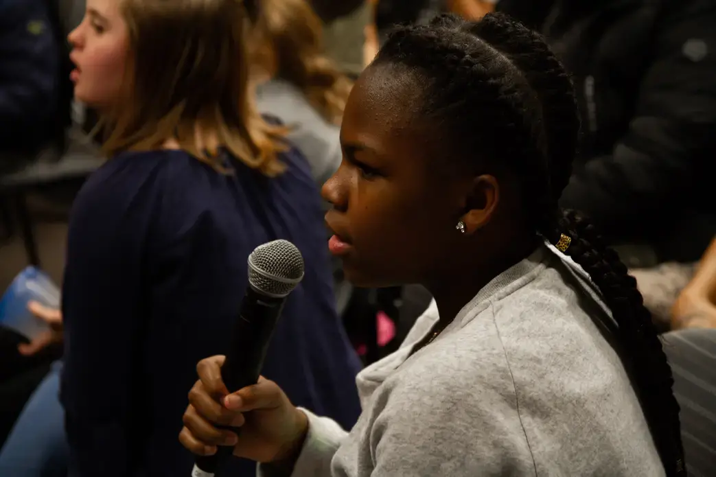 A student answers a question. Image by Claire Seaton. Washington, D.C., 2018.