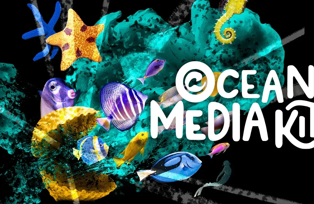 Ocean Media Kit typeface against an image of undersea life