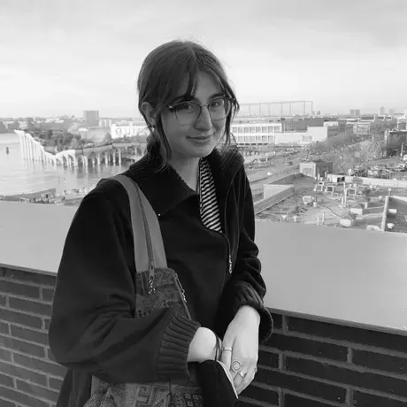 Black and white image of maya on a rooftop