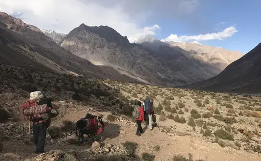Journalist Paul Salopek took this photo of guides and walking partners in 2017 as the group entered the Gilgit-Baltistan region of Pakistan. Salopek is on what he calls the Out of Eden Walk, a years-long journey to trace the path of human migration. He started the walk in 2013, and originally planned to finish this year. He has realized he needs more time to practice “slow journalism” — seeing, listening and experiencing new things. Image by Paul Salopek. Pakistan, 2017.