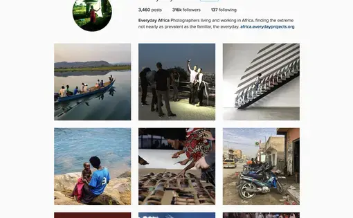 A screen shot of Everyday Africa's Instagram feed, showing a collection of new photographs of Africans living their lives on the continent.