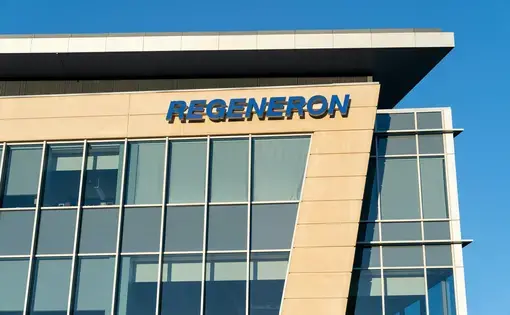 View of&nbsp;Regeneron Pharmaceuticals headquarters in Tarrytown, New York. Image by&nbsp;lev radin / Shutterstock. United States, 2020.