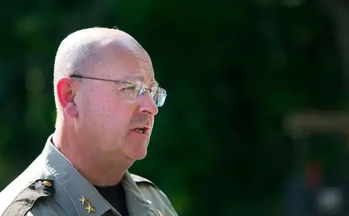 Sheriff Dale Lancaster addresses the media during a press conference in 2017. Credit: Ashley L. Conti / BDN.