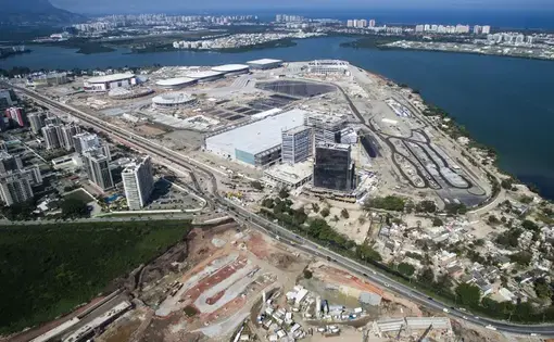 Construction on the Olympic Green in Rio is far behind schedule and corners are being cut to save time and money. Image by Matthew Niederhauser. Brazil, 2016.