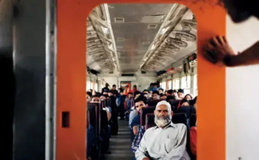 A southbound train departing from Baramulla station, the beginning of the line in northwestern Kashmir. Image by Sara Hylton. Kashmir, 2017.
