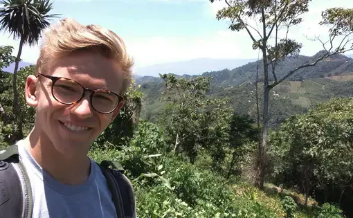 Pulitzer Center fellow Jared Olson in the mountains of Chiapas, near the Zapatista "Autonomous Zones." Image courtesy of Jared Olson. Mexico, 2019.
