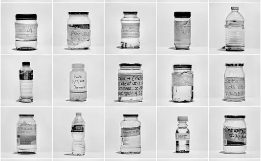 Denmark, S.C. | Water samples collected over a decade by Eugene “Horseman” Smith, 74, and his wife Pauline Ray Brown, 77; the couple began collecting the water and having it tested when they started to suspect, correctly, that it was contaminated. Image by Matt Black—Magnum Photos for TIME. United States, 2019.