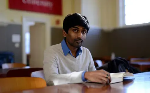 Kanishka Elupula, a doctoral student in anthropology at Harvard University. Image by Meredith Nierman/WGBH News. United States, 2019.
