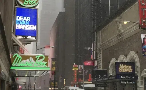 Even amid inches of snow and sub-zero temperatures, Dear Evan Hansen continues to sell out at the Music Box Theatre, located on 45th Street in New York City. Image by Sarah Shevenock. United States, 2018.