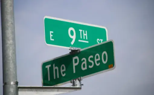 Kansas City has begun taking down Martin Luther King Boulevard signs and putting back up Paseo Boulevard signs. Image by Michelle Tyrene Johnson / KCUR 89.3. United States, 2020.
