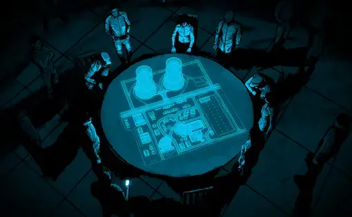 A graphic illustration of people sizing up a model of a nuclear power plant. Graphic art by Alex Castro and William Joel, The Verge, Vox Media, Inc. United States, 2018.