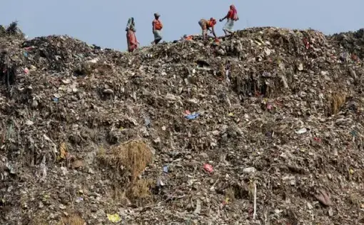 Women stand on top of the Dhapa landfill, the destination for much of Kolkata's solid waste over the past 30 years. It is estimated that only 10 percent of Kolkata's waste is recycled, contributing to the growing problem of waste that is sitting just a couple of kilometers from the city's downtown area. Image by Sean Gallagher. India, 2013. Media file: kolkata.jpg