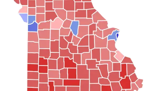 Missouri Senate Election Results by County, 2016. Image courtesy of Wikimedia Commons. United States, 2016.