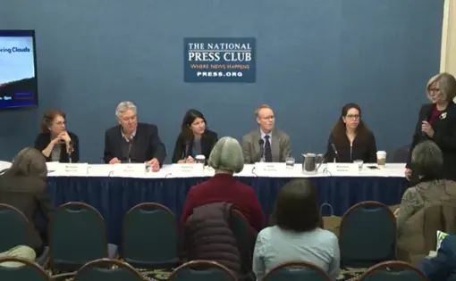 The panel featured political and national security reporters, advocates, and companies that support the freedom of the press, and was moderated by Miranda Spivack, professor of journalism at DePauw University in Indiana. Image provided by National Press Club. United States, 2018.