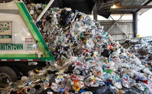 Plastic waste in Smithtown, N.Y., where plunging prices have pushed the recycling system beyond its limits. Image by Sebastian Meyer. Malaysia, 2020.