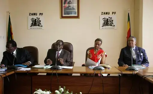First Lady Grace Mugabe joins her first meeting of the Politburo of ZANU–PF. Image courtesy of Wikicommons user Brainy263. Zimbabwe, 2015.
