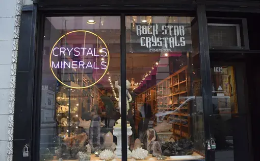The storefront of Rock Star Crystals in New York City. Image by Claire Hogan. United States, 2019.
