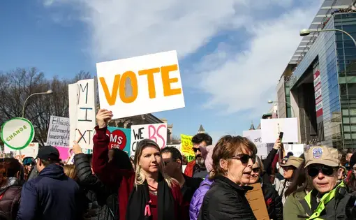 Students held up homemade signs at the March For Our Lives rally in Washington D.C. Image by Alyssa Sperrazza. United States, 2018.