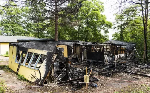 A proposed asylum shelter in Witten burned to the ground. Image by Valerie Schmidt. Germany, 2017. A proposed asylum shelter in Witten burned to the ground. Image by Valerie Schmidt. Germany, 2017.
