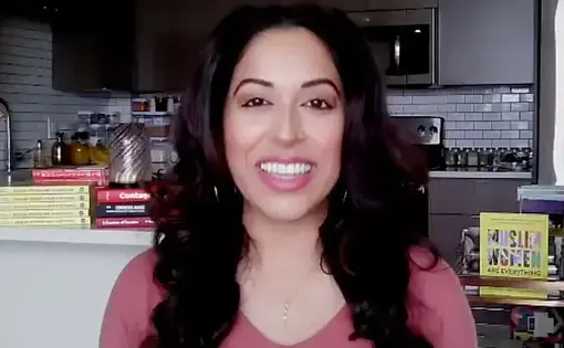 Screenshot of Dr. Seema Yasmin speaking at the a virtual Talks @ Pulitzer webinar on April 9, 2020.