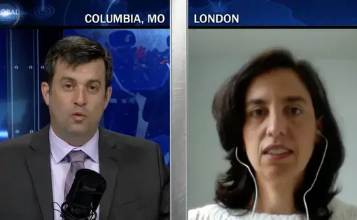 Global Journalist host Jason McLure interviews Beth Gardiner. Image by Global Journalist. United States, 2018.