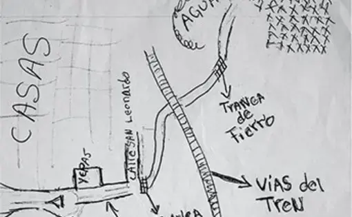A map of the mass gravesite at Colinas de Santa Fe. Image by Jesse Alejandro Cottrell. Mexico, 2018.