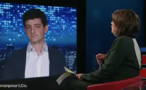 Nathaniel Rich with Christiane Amanpour. Image courtesy of PBS Newshour. 2019.
