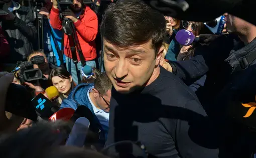 Ukrainian presidential candidate Volodymyr Zelensky. Image by Sergei Chuzavkov / Shutterstock. Ukraine, 2019. Ukrainian presidential candidate Volodymyr Zelensky. Image by Sergei Chuzavkov / Shutterstock. Ukraine, 2019.