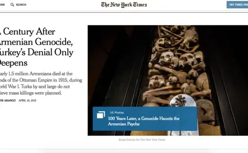 Screenshot of New York Times as the 100th anniversary approaches. Media file: screenshot_2015-04-22_11.14.07.png