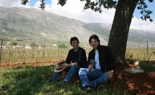 Karim (left) and Sandro Saadé at their Lebanese wine estate Chateau Marsyas. Lebanon, 2017.
