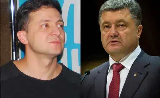 President-elect of Ukraine Volodymyr Zelensky (left) and former president Petro Poroshenko (right). Image by Maxim Stoyalov, Claude Truong-Ngoc, Alexander Krassotkin/Wikimedia Commons. Ukraine, 2019.