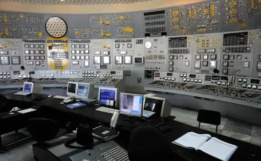 Inside the control room of the "dead" Units 1 and 2 of the Kozloduy Nuclear Power Plant: most displays are dark. The reactors were shut down in 2003 and now there is no nuclear fuel in them. Image by Yovko Lambrev (CC BY 3.0). Bulgaria, 2009.