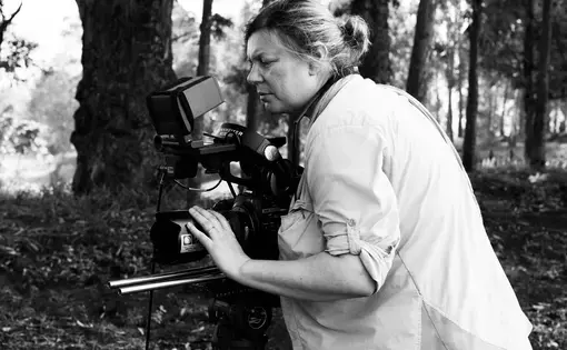 Fiona Lloyd-Davies filming in South Kivu, Eastern DRC, 2013. Media file: fiona_ld_filming_02lr.jpg