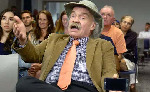Richard Maximus “Max” Strahan at a recent meeting about right whale protections at NOAA’s offices in Gloucester. Image by David Abel/Globe Staff. United States, 2019.