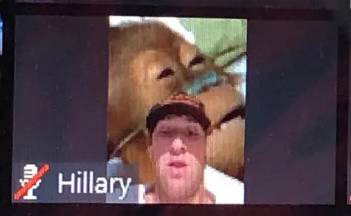 A “Zoombomber” infiltrates Dr. Spikes’ COM 216 class wearing a camouflage MAGA hat. Image courtesy of Grace Ward / The Davidsonian. United States, 2020.