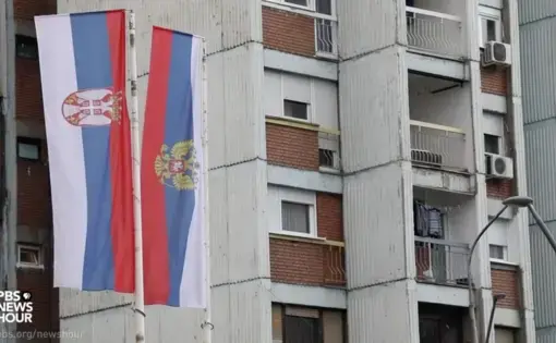 Screenshot from PBS NewsHour. Kosovo, 2018.