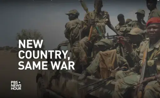 Still image from Jane Ferguson's PBS NewsHour video "South Sudan's civil war spirals into genocide, leaving ghost towns in its wake." South Sudan, 2017.