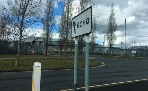 The headquarters of Britain's electronic spying agency, GCHQ, in Cheltenham, Gloucestershire. Image by Matt Kennard.&nbsp;England, 2018.