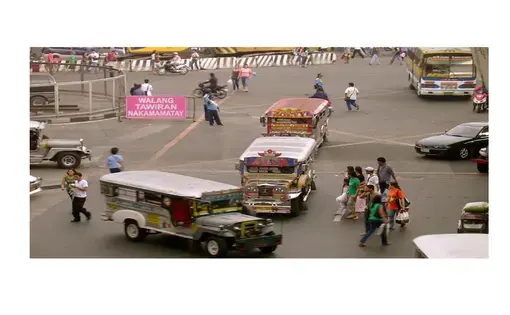 The sign says, “No crossing. Deadly.” Walking in Metro Manila can be hazardous to one’s health: 57,877 pedestrians were injured or killed in the megacity from 2005 to 2015. That comes out to about 15 people a day. Image by Dinna Louise C. Dayao. Philippines, 2012.