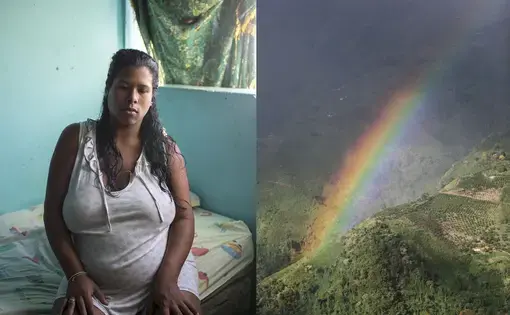 A young pregnant woman in her room in El Carpintero, a section of Petare, Caracas one of the largest Barrios in Latin America. At right, a rainbow arches over the Avila mountains which divide the city from the sea. Image by Natalie Keyssar. Venezuela, 2015. A young pregnant woman in her room in El Carpintero, a section of Petare, Caracas one of the largest Barrios in Latin America. Venezuela